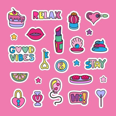 Vector doodle girly party and celebration clipart lineart elements set clipart