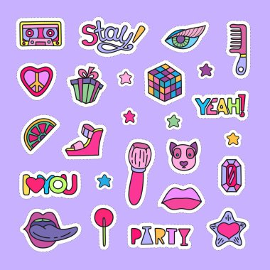 Vektör doodle kız gibi parti ve kutlama clipart lineart öğeleri ayarla