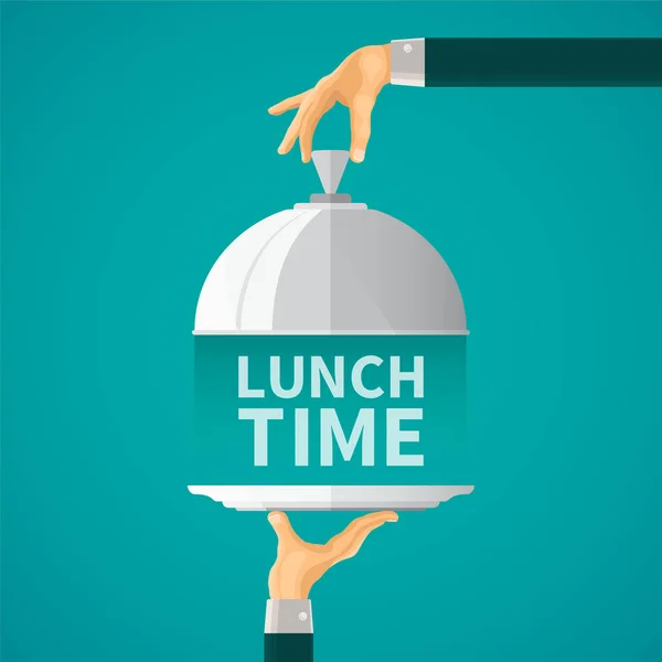 Conceito Vetor Hora Almoço Com Tampa Cloche Estilo Plano — Vetor de Stock