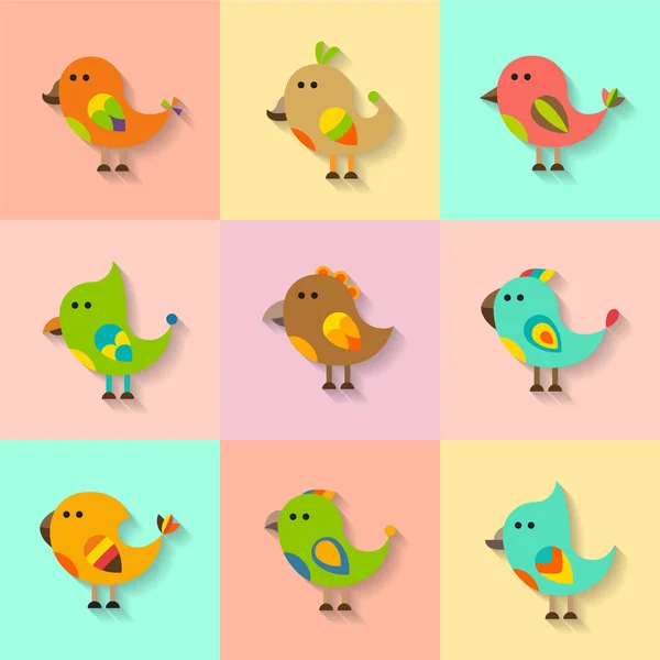 Cute Vector Birds Set Flat Style — Stock Vector