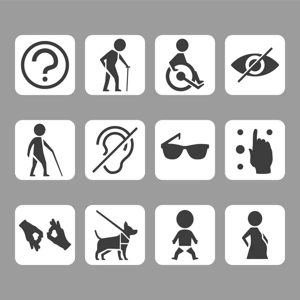 kör sağır ve dilsiz ve tekerlekli sandalye gibi fiziksel olarak özürlü kişilerin erişimi işaretleri vektör Icon set