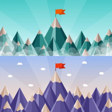 Dağ manzarası ile vektör başarı ve liderlik yatay Banner
