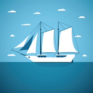 Nehir okyanus ve deniz yelkenli tekne vektör kavramı