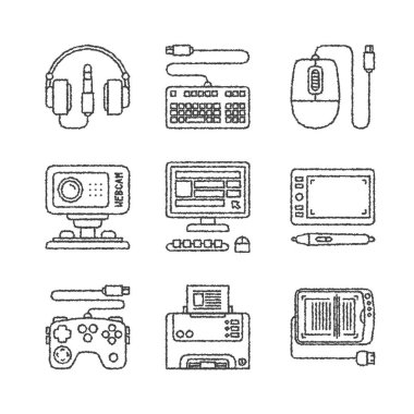 Vektör elektronik simgeler ve kroki tarzı kavramları