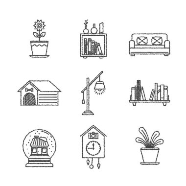 Vektör iç simgeler ve kroki tarzı kavramları