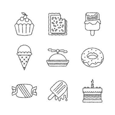 Vektör yiyecek simgeler ve kroki tarzı kavramları