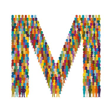 Vektör kalabalık insan şeklinde büyük harf M düz stil