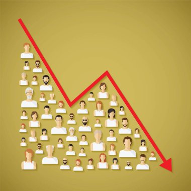 vektör sosyal ağ nüfus ve Demografi düşüş kavramı ile düz insan kutsal kişilerin resmi.
