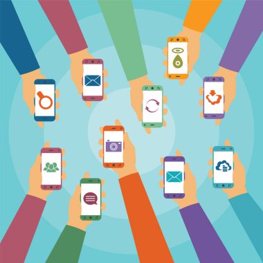 vektör kavramı, sosyal ağ ve içerik arama messenger sohbet bulut depolama posta gps fotoğraf gibi modern mobil kablosuz teknolojisi