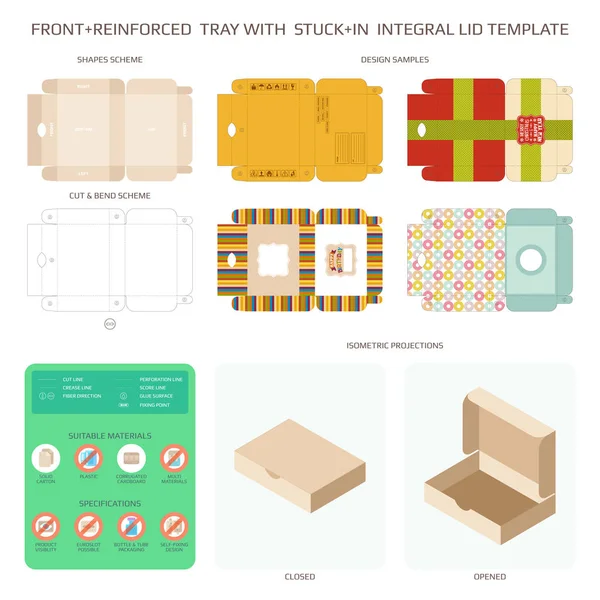 Plateau Renforcé Avant Vectoriel Avec Des Modèles Couvercle Intégrés — Image vectorielle