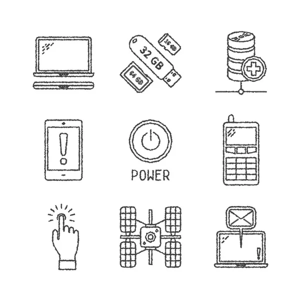 Ensemble Icônes Concepts Électroniques Vectoriels Dans Style Croquis — Image vectorielle