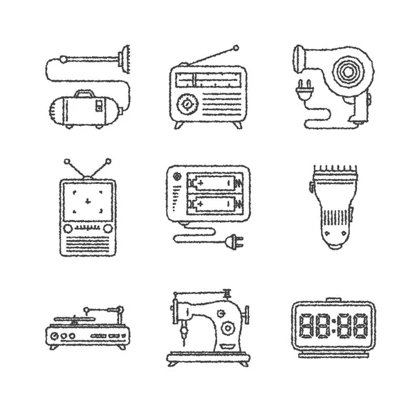 Set Van Vector Huishoudelijke Pictogrammen Schets Stijl — Stockvector