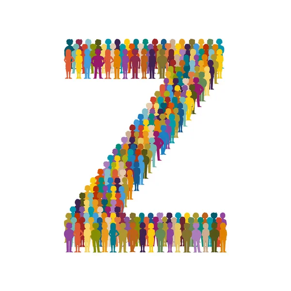 Vector crowd of people in form of capital letter Z flat style