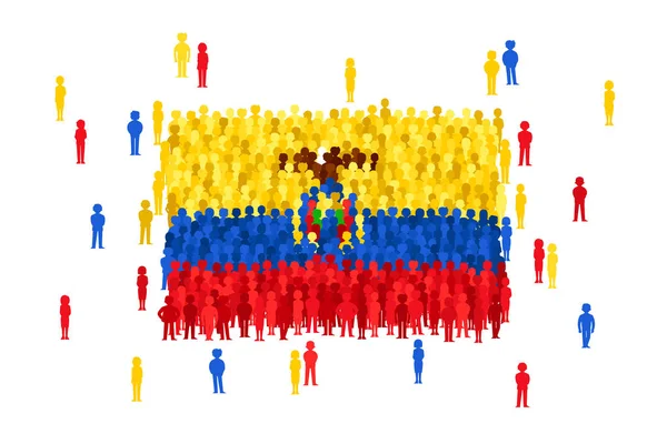 Bandera Del Estado Del Vector Ecuador Formada Por Multitud Personajes — Vector de stock