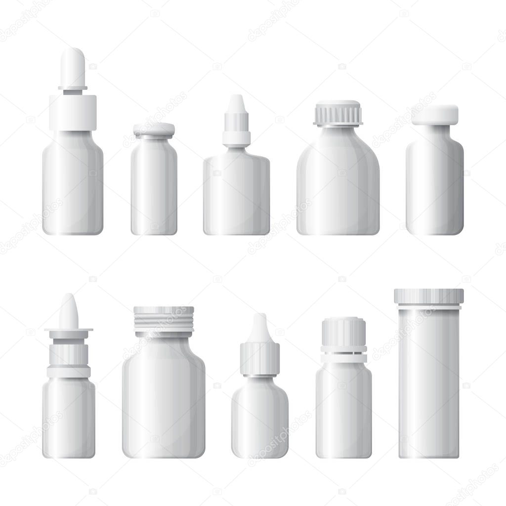 Set of vector medical bottles in flat style