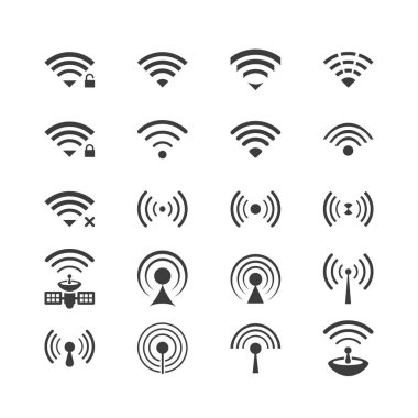 wifi uzaktan erişim ve radyo iletişimi için vektör kablosuz simge kümesi