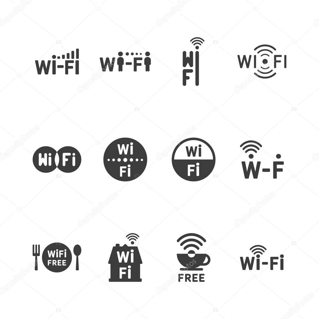 Set of vector wireless icons for wifi remote control access and radio communication