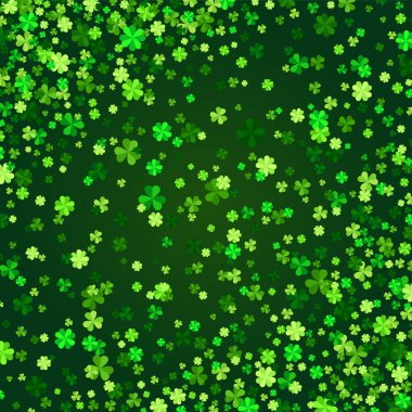 Vektör yeşil yonca tebrik kartı arka plan Aziz Patrick günü için düz stil yaprakları