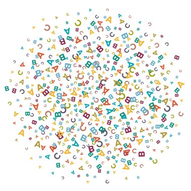 Alfabe sembolleri, harf veya karakter düz tarzında yapılmış renkli rasgele sprey arka plan vektör