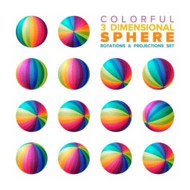 3D canlı renk çizgili küre rotasyonlar ve projeksiyonlar kümesi vektör