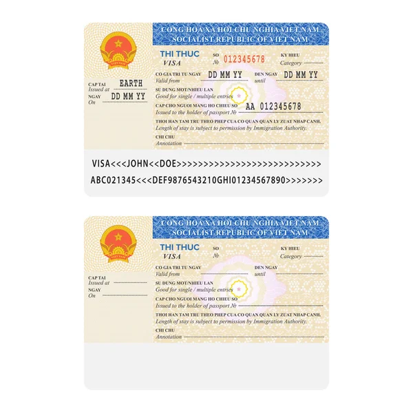 Vietnam uluslararası pasaport vize etiketi şablonu düz stil vektör