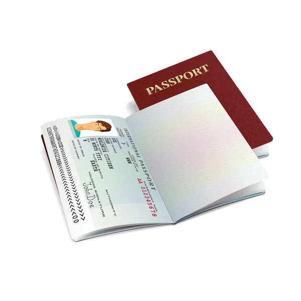Modèle de passeport international vectoriel avec exemple de page de données personnelles — Image vectorielle
