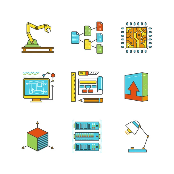 Vector minimale lineart flat technologie iconset — Stockvector