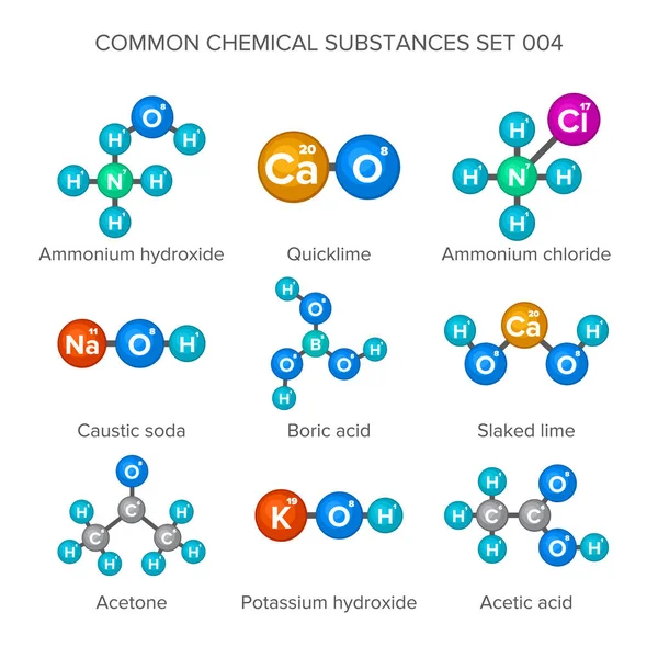 Struktury cząsteczkowej substancji chemicznych wspólnego — Wektor stockowy
