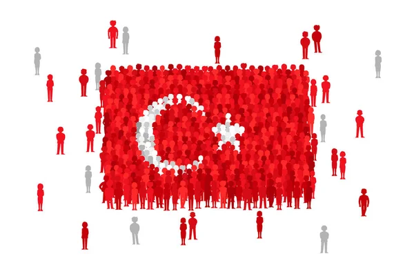 Drapeau vectoriel de l'État de Turquie formé par une foule de personnages de dessins animés — Image vectorielle