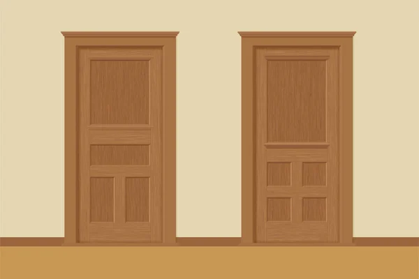 Διάνυσμα ελαστικοποιημένων ξύλινες εσωτερικές πόρτες με πλαίσια θυρών σε επίπεδη στυλ. Ρεαλιστική αναλογίες, κλίμακα 1: 100. — Διανυσματικό Αρχείο