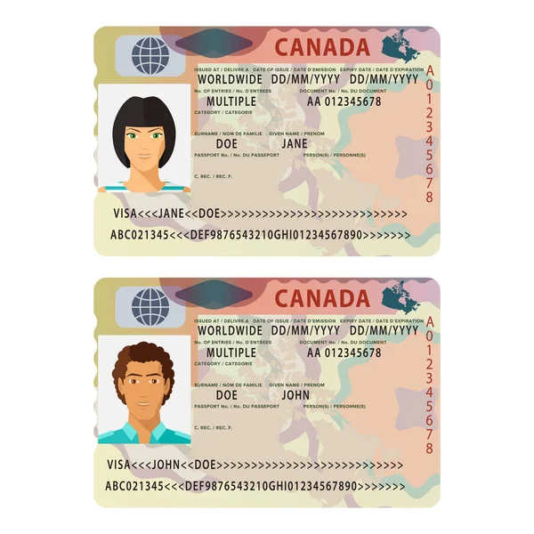 Plantilla de etiqueta adhesiva de visa de pasaporte internacional Vector Canada en estilo plano — Vector de stock