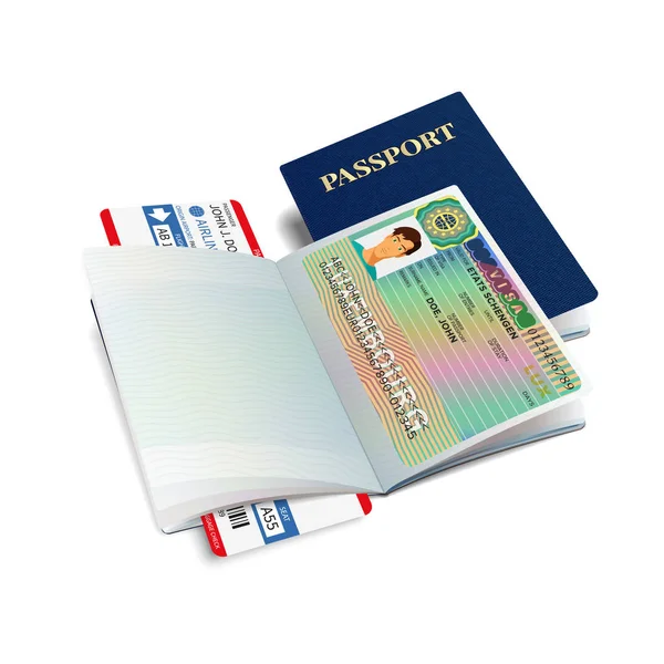 Vetor passaporte internacional com visto de Luxemburgo — Vetor de Stock