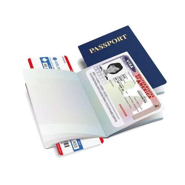 Vetor passaporte internacional com visto EUA — Vetor de Stock