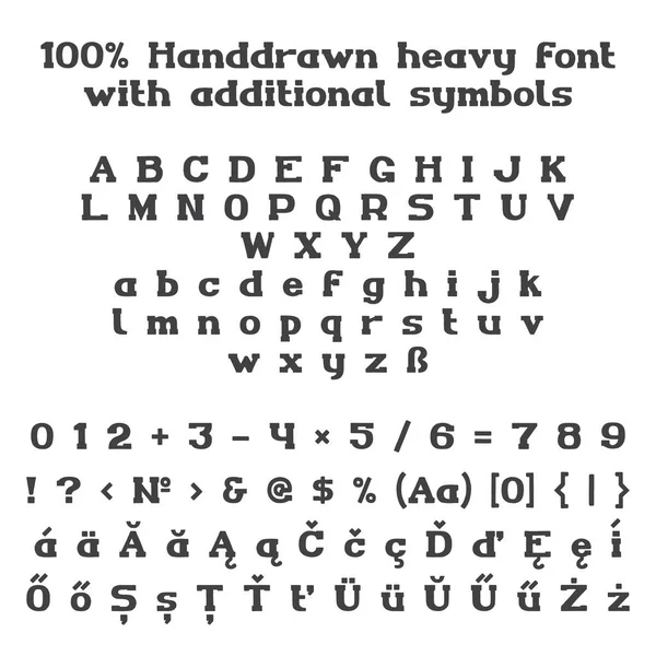 Έντονη γραμματοσειρά serif διάνυσμα σκιαγραφημένο handdrawn με πρόσθετα σύμβολα — Διανυσματικό Αρχείο