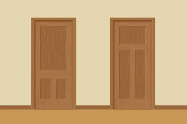 Vector textured wooden interior doors with door frames in flat style. Realistic proportions, 1:100 scale. — Stock Vector