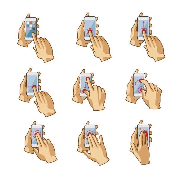 Vector smartphone touchscreen hand gestures set — Stock Vector