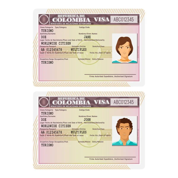 Vektor Kolumbia útlevél vízum matrica sablon a lapos stílusú — Stock Vector