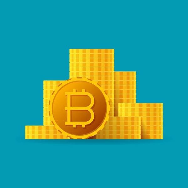 Bitcoin mince zásobníky a hromady vektor koncept v plochý — Stockový vektor