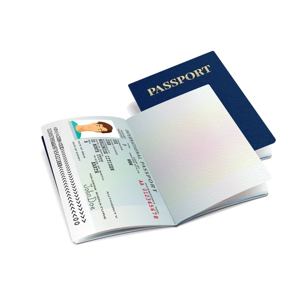 Modèle de passeport international vectoriel avec exemple de page de données personnelles — Image vectorielle