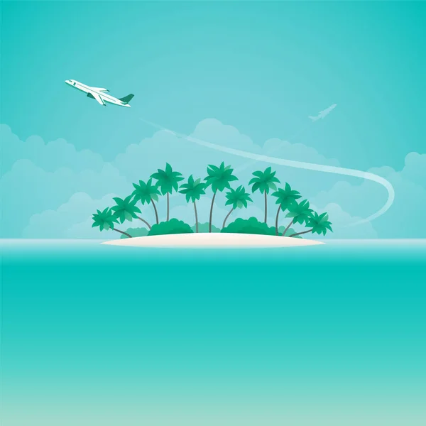 Airplane travel or tropical voyage vector banner with copyspace in flat style — Stock Vector