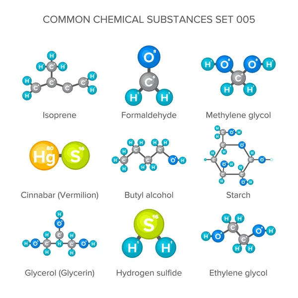 Vector molecular structures of chemical substances isolated on white — Stock Vector