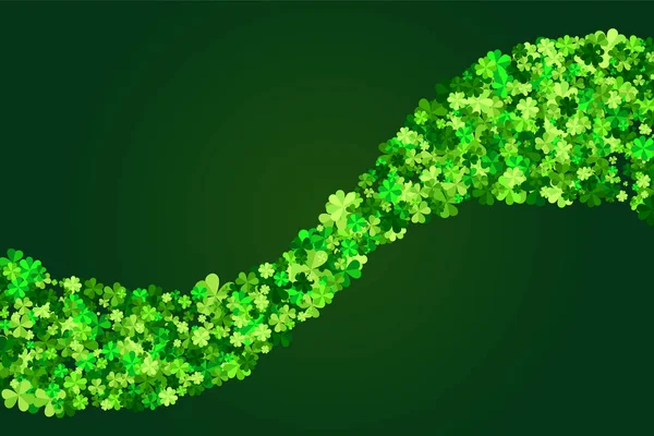 Vektor gröna klöver lämnar vågig rand inredning element för Saint Patrick's Day i platt stil — Stock vektor