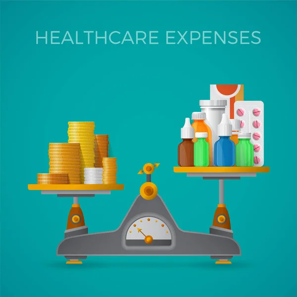 Healthcare expenses with balance scales concept in flat style — Stock Vector