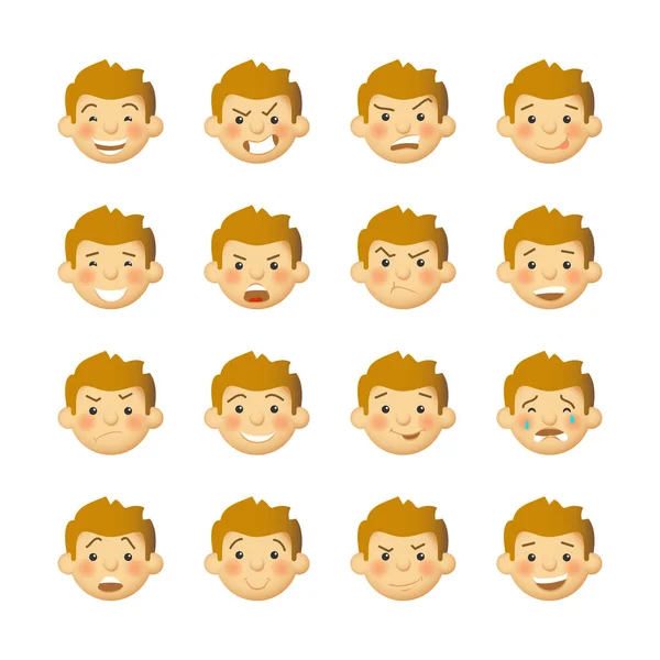 Mannen met rooskleurige wangen. Vector avatars en emoticons set. — Stockvector