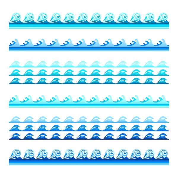 Seamless blue water wave vector bands set for footers, patterns and textures — Stock Vector