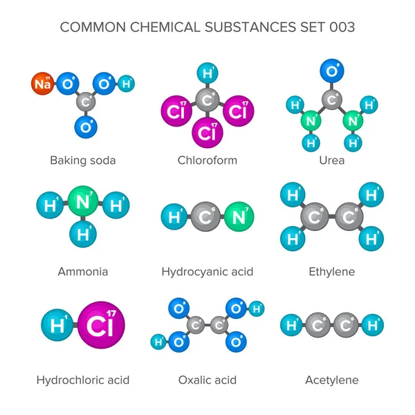 Molecular structures of common chemical substances — Stock Vector