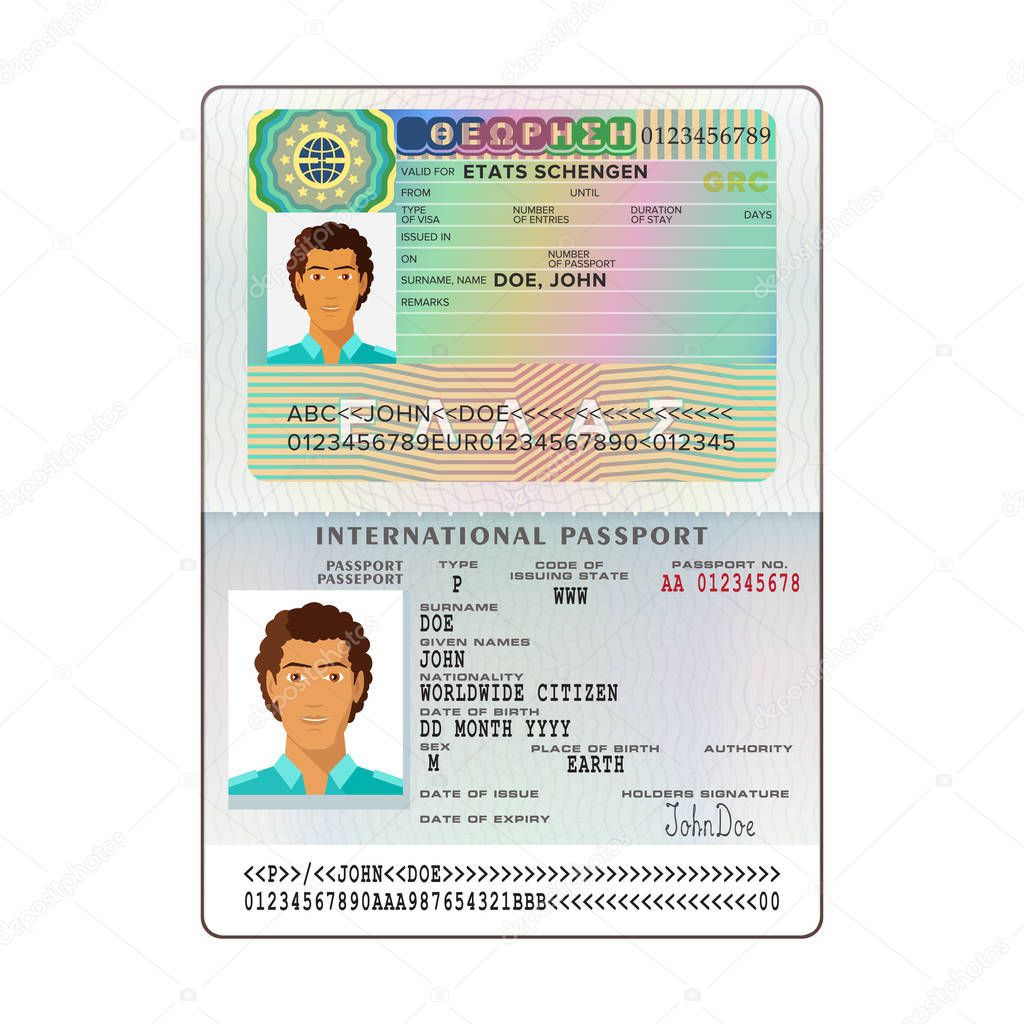 Vector international open passport with Austria visa