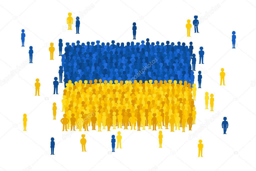 Vector Ukraine state flag formed by crowd of cartoon people