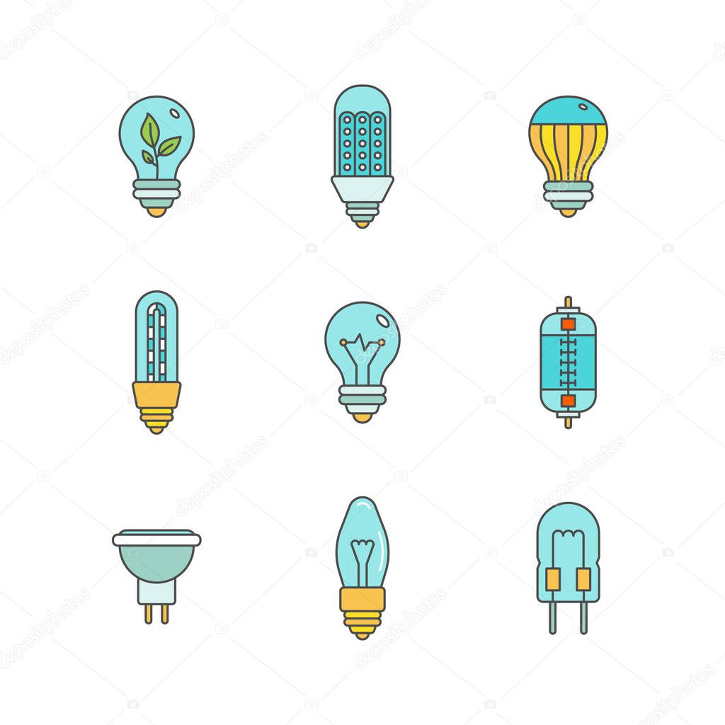 Vector light bulbs iconset in minimal lineart flat style