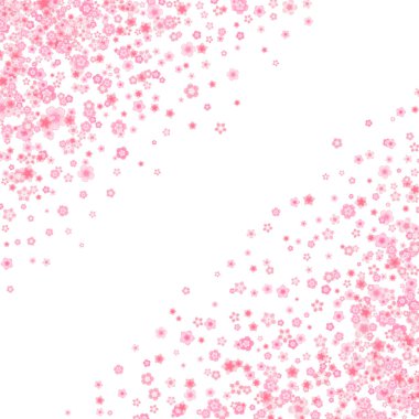 Düz tarzda pembe kiraz veya sakura çiçek vektör çiçeği tebrik kartı arka plan